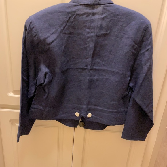 100% Linen, Navy blue, waist length jacket with cream color buttons - Picture 5 of 8